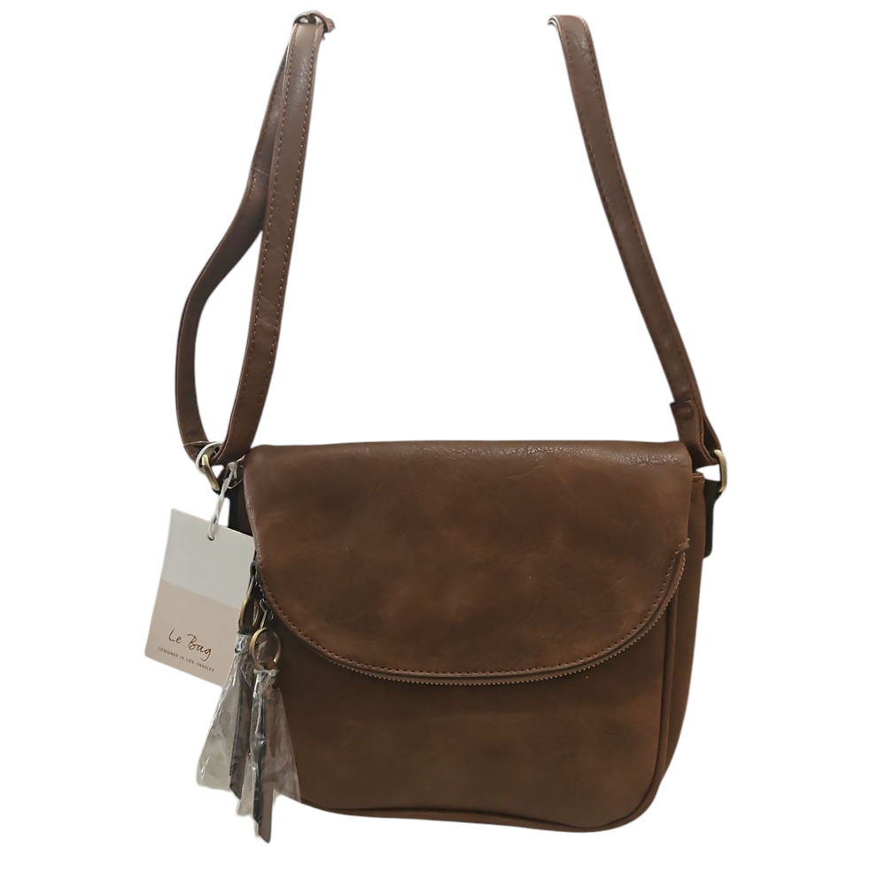 Le Bag Los Angeles Woman Tessel Accent Flap Top Brown Crossbody Bag